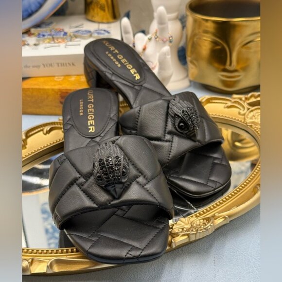🆕 KURT GEIGER LONDON 🧿 NWOB Black Kensington Quilted Block Heel Sandal, Sz35 5 - Picture 8 of 16